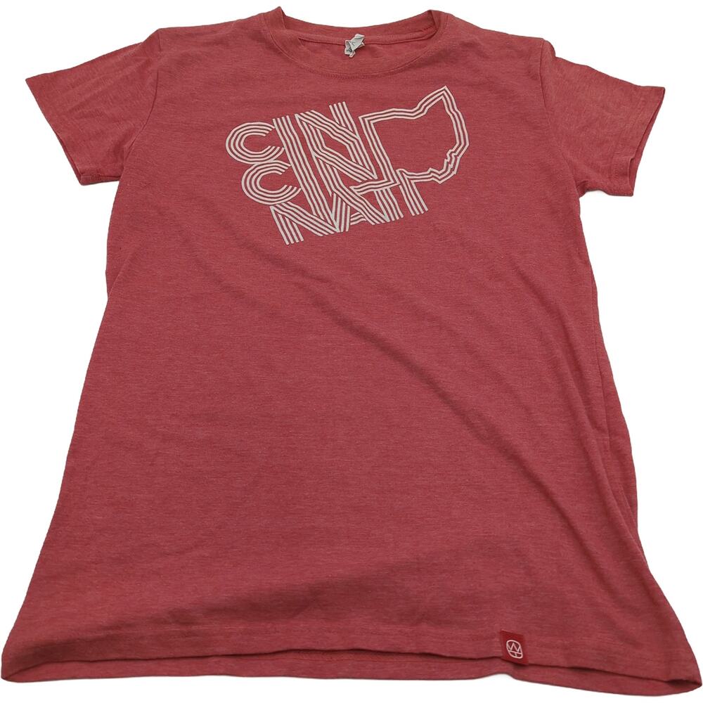 Tultex L Red Short Sleeve Tee 65/35 Crew Neck White Graphic‎